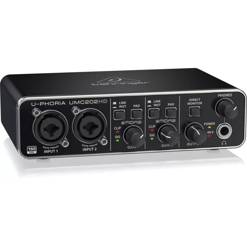 Behringer UMC202HD USB garso sąsaja su MIDAS išankstiniais stiprintuvais