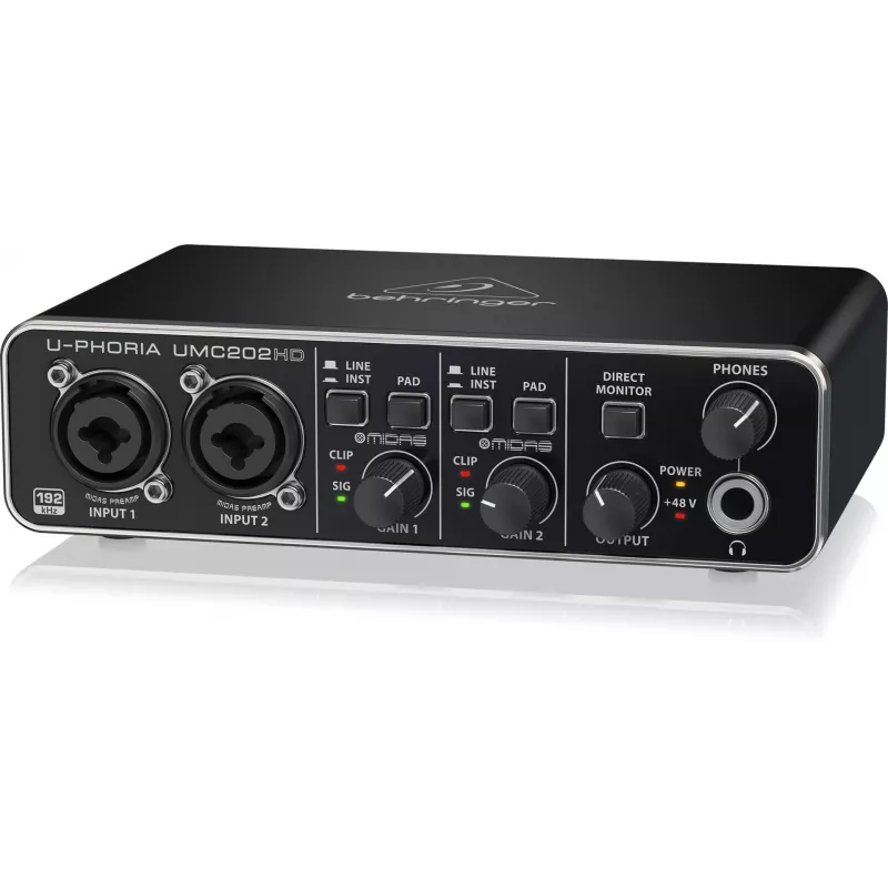 Behringer UMC202HD USB garso sąsaja su MIDAS išankstiniais stiprintuvais