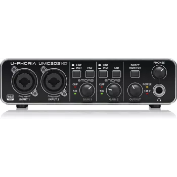 Behringer UMC202HD USB garso sąsaja su MIDAS išankstiniais stiprintuvais