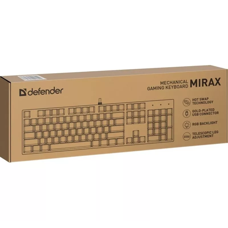 Defender Mirax GK-352 mechaninė žaidimų klaviatūra, Outemu Blue jungikliai, RGB apšvietimas, laidinė USB, juoda