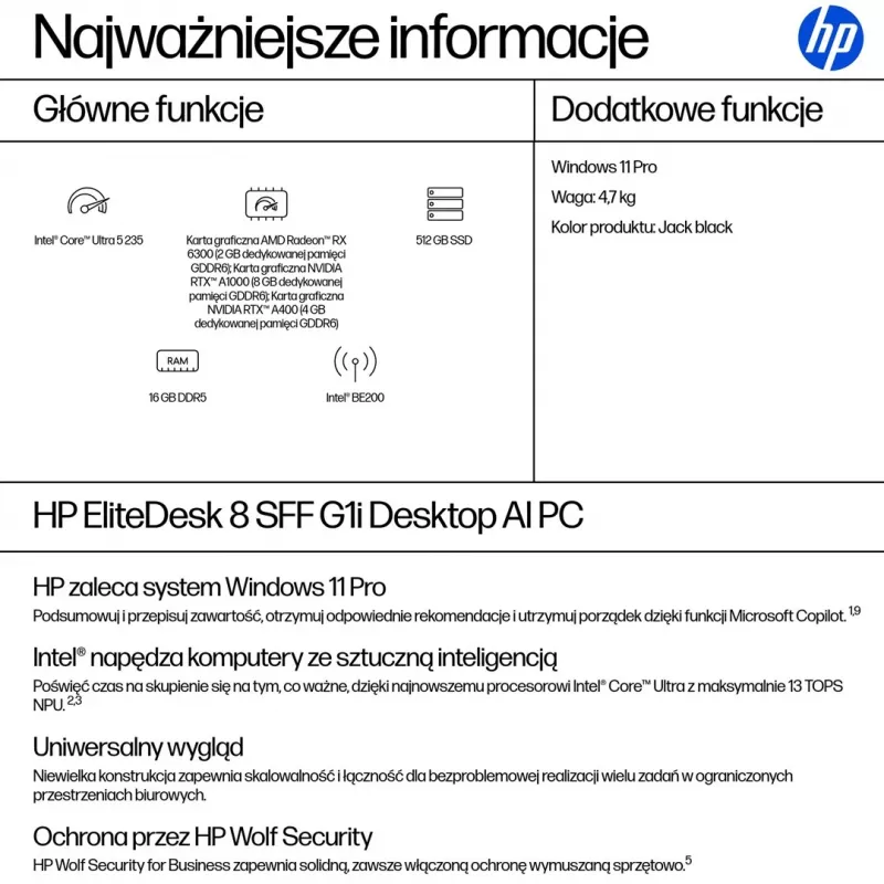 HP EliteDesk 800 G1 SFF stalinis kompiuteris, Intel Core i5-4590, 16GB RAM, 512GB SSD, Windows 11 Pro, 3 metų garantija