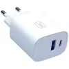 3MK FlowPower 30W USB-A USB-C PD 3.0 QC 4+ sieninis įkroviklis baltas