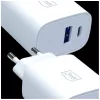 3MK FlowPower 30W USB-A USB-C PD 3.0 QC 4+ sieninis įkroviklis baltas