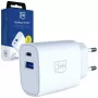 3MK FlowPower 30W USB-A USB-C PD 3.0 QC 4+ sieninis įkroviklis baltas
