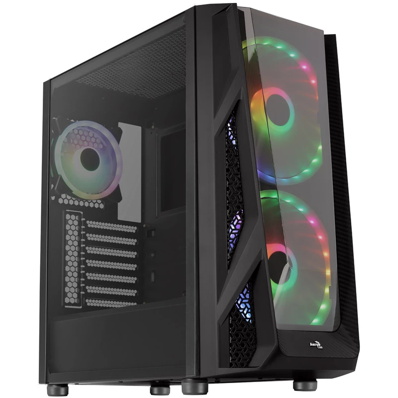 Aerocool NightHawk Duo Midi-Tower, grūdintas stiklas - juoda