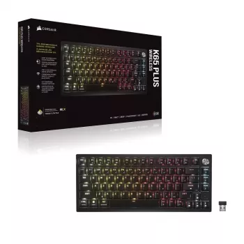 CORSAIR K65 PLUS Wireless 75% mechaninė klaviatūra, keičiami jungikliai, MLX Red Tactile, per klavišą RGB, QWERTY anglų, juoda