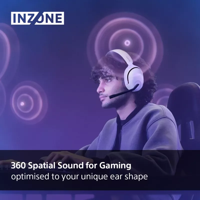 Sony INZONE H5 belaidės ausinės žaidimams, uždengiančios ausis, su mikrofonu, balta