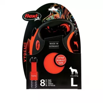 FLEXI XTREME L atsukamas šuns pavadėlis su juosta 8m - iki 55kg oranžinis