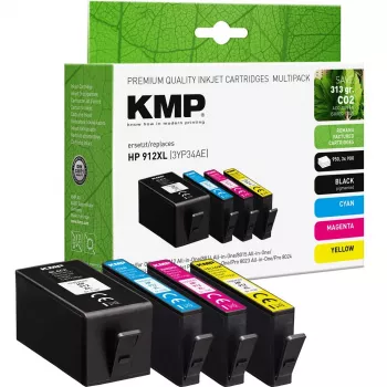 KMP PRINTTECHNIK KMP Perdirbtas rašalo kasečių rinkinys, skirtas HP 912XL (3YP34AE) - juoda, žydra, rausvai raudona, geltona - 4 vnt., didelės išeigos