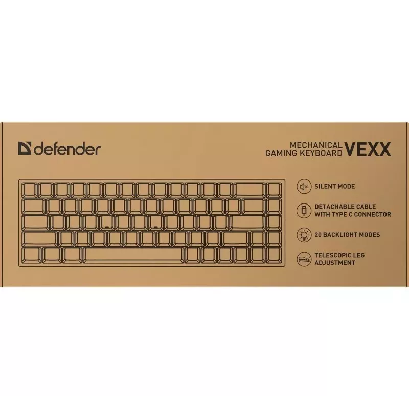 Defender VEXX GK-084 mechaninė žaidimų klaviatūra, 75% išdėstymas, Outemu raudoni jungikliai, balta