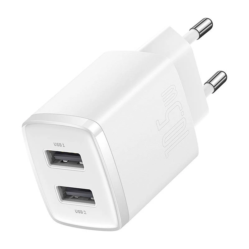 Baseus Compact Universal White AC Indoor Charger 10.5W 2 USB-A Ports