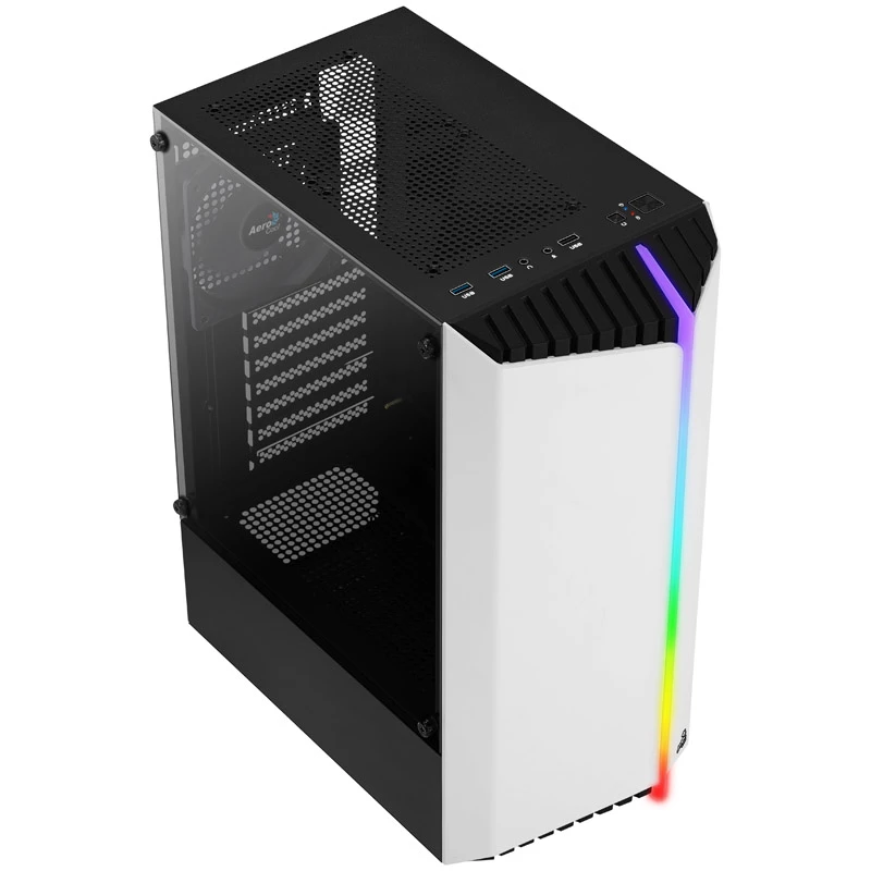 Aerocool Bionic V1 Midi-Tower, RGB, Grūdintas stiklas - Juoda/Balta