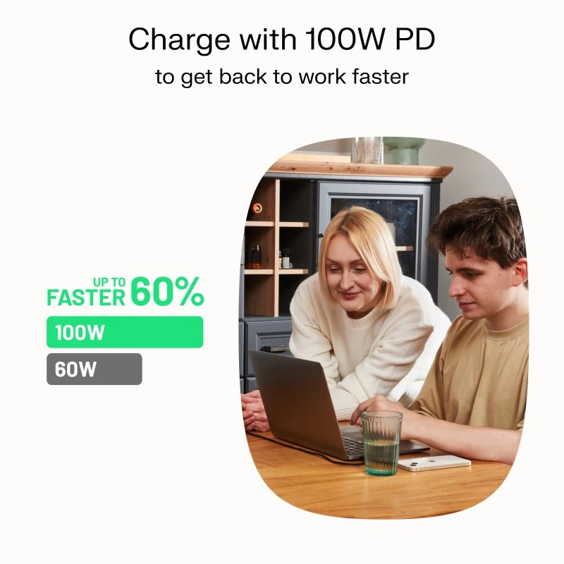 GREEN CELL USB-C į USB-C PowerStream 100W pintas laidas 1,2 m juodas