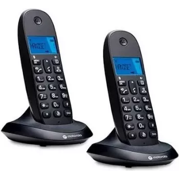Motorola C1002CB+ DECT belaidis telefonas su 2 rageliais, juodas, apšviestas ekranas, laisvų rankų įranga, 50 įrašų telefonų knyga