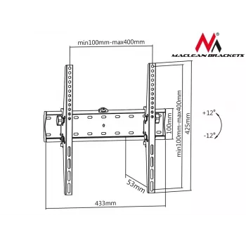 MACLEAN MC-665 Fiksuotas TV sieninis laikiklis 32-55 colių ekranams, juodas, iki 40 kg, VESA 400x400