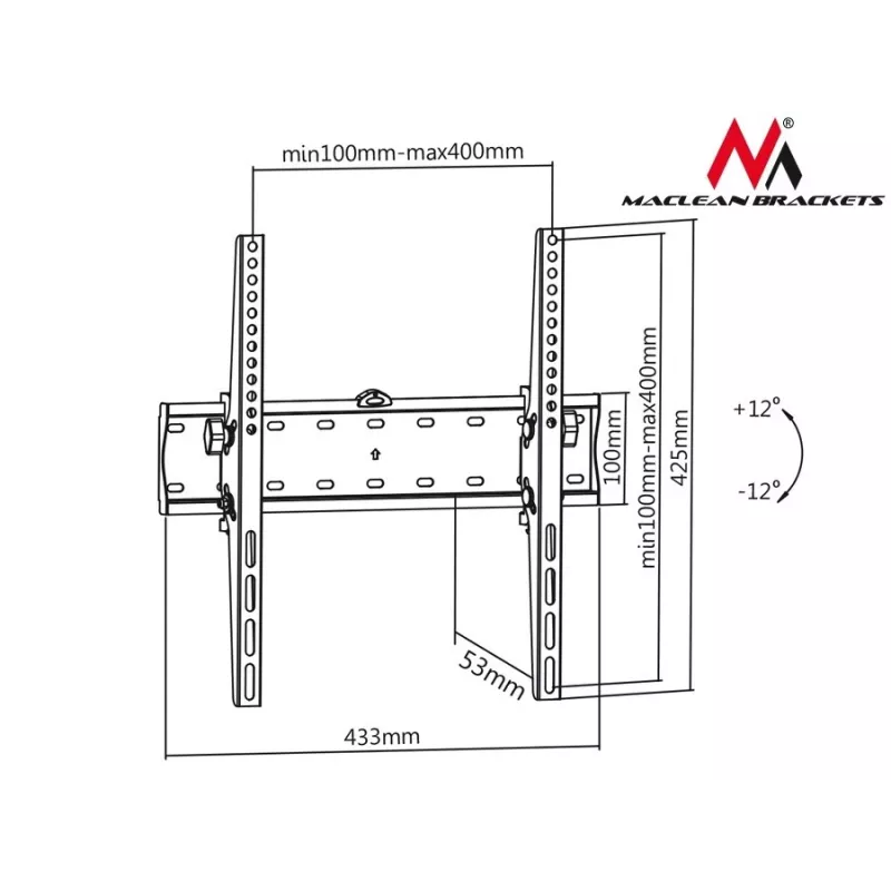 MACLEAN MC-665 Fiksuotas TV sieninis laikiklis 32-55 colių ekranams, juodas, iki 40 kg, VESA 400x400