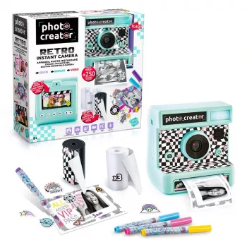 Canal Toys Retro Instant Camera - Nespalvotas terminis spausdintuvas, 2,4 inch LCD, 12 MP, USB-C, vaikams nuo 6 metų