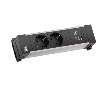 Bachmann Power Frame stalinis maitinimo modulis 2x Schuko USB-A USB-C 22W 0,2m GST18 sidabrinis