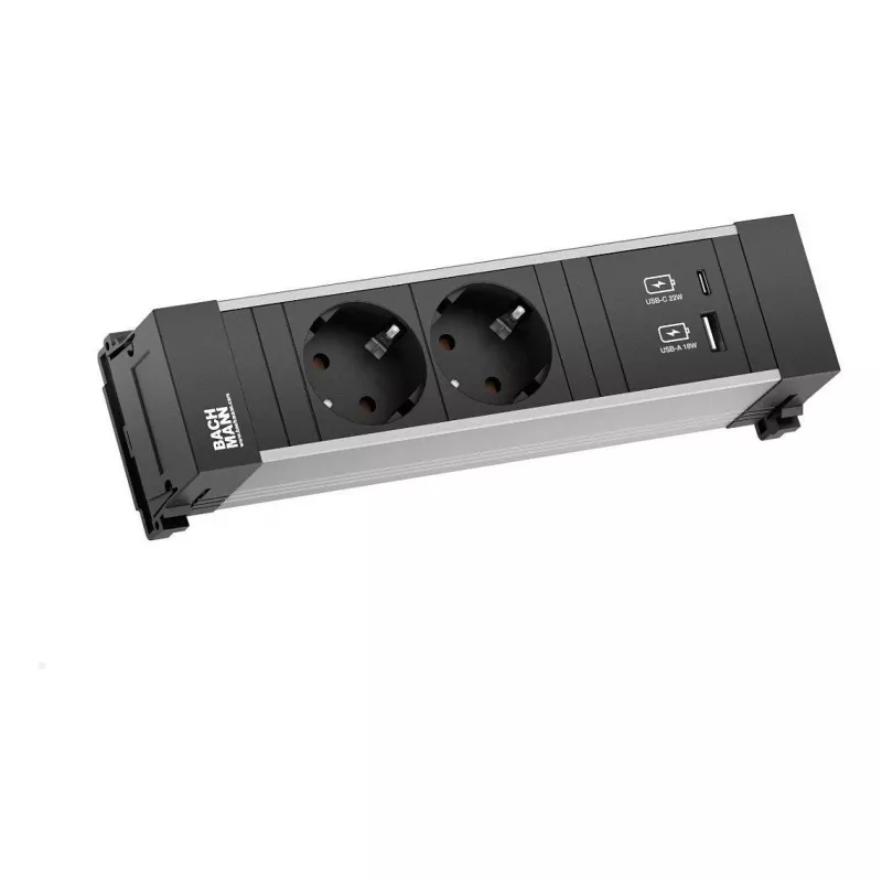 Bachmann Power Frame stalinis maitinimo modulis 2x Schuko USB-A USB-C 22W 0,2m GST18 sidabrinis