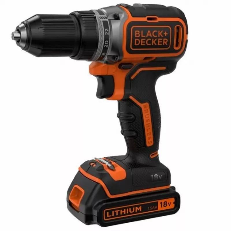 Black & Decker BL186KB-QW 18V belaidis bešepetinis perforatorinis gręžtuvas 1650 RPM (2x1.5Ah baterijos, įkroviklis, dėklas)