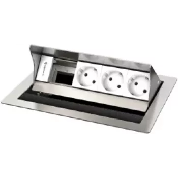Kindermann CablePort standard² 4-fold Desk Connection Panel - Flush-mount - 3x Power Sockets (Type F) - Silver/Black
