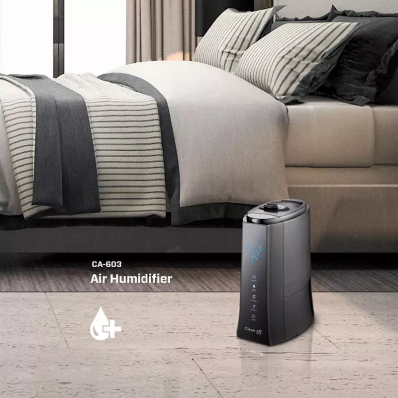 Clean Air Optima CA-603 Ultragarsinis drėkintuvas su jonizatoriumi, 5,5 l, šaltas ir šiltas rūkas, iki 60 m², skaitmeninis jutiklinis skydelis, nuotolinio valdymo pultas, „Wi-Fi“ programa