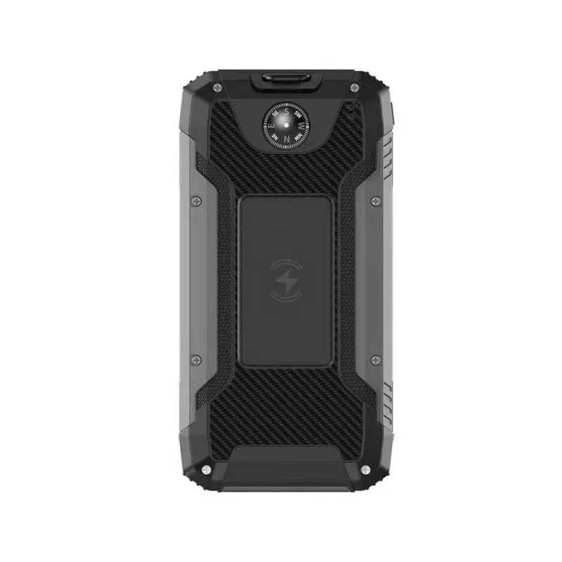 PowerNeed S20000Q 20000mAh lauko saulės energijos power bank su belaidžiu įkrovimu, QC3.0 ir PD 20W, juoda