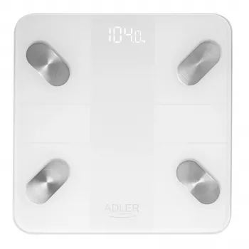 Adler išmaniosios svarstyklės AD 8186 balta – Bluetooth 4.2, kūno sudėties analizė, 180 kg talpa, grūdintas stiklas