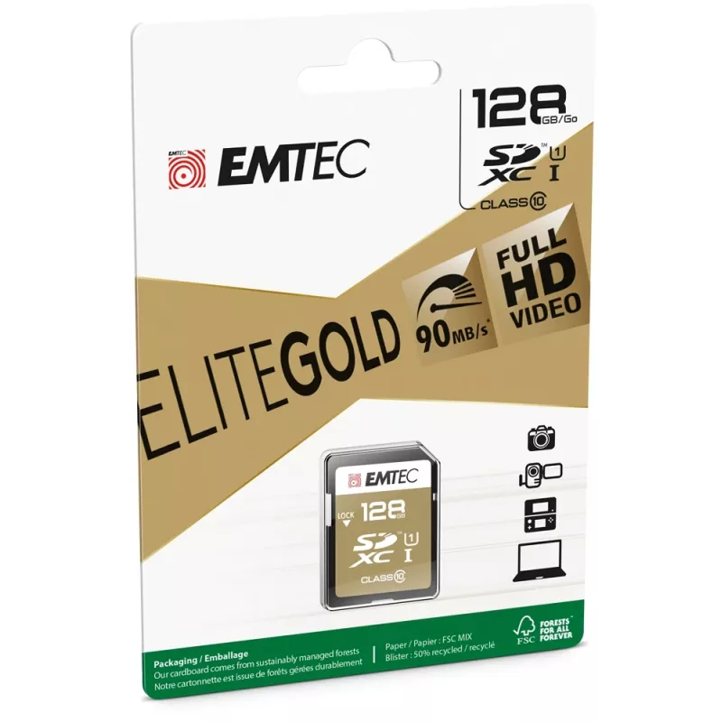 Emtec SDXC 128GB Class10 Gold+ UHS-I U1 atminties kortelė