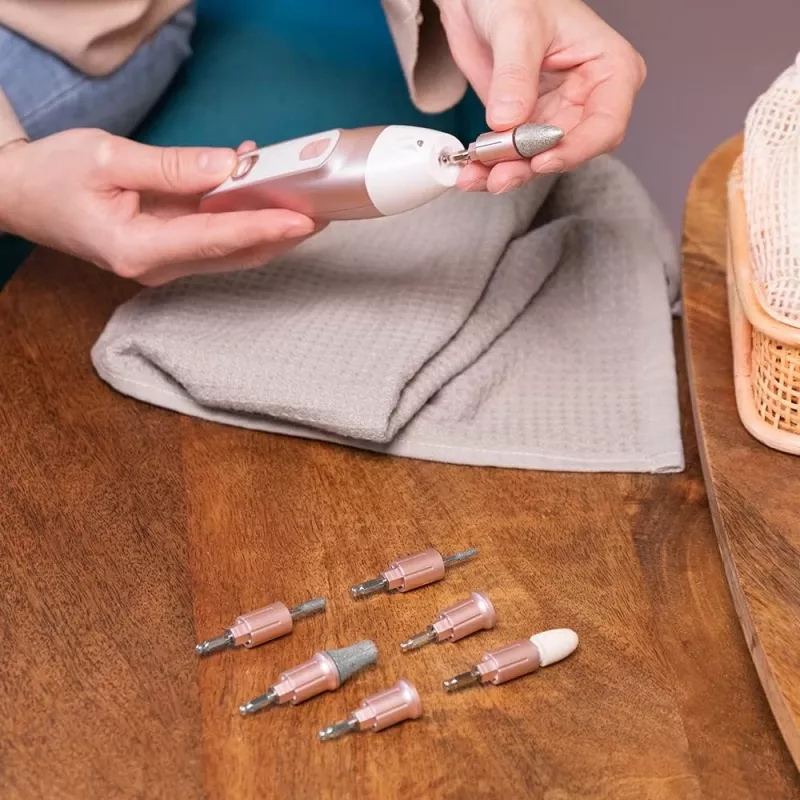 Cecotec PinkyCare 700 Perfect Nails Electric Manicure and Pedicure Set, Nail Drill, 7 Attachments, 2 Speeds, Rechargeable, Pink/White