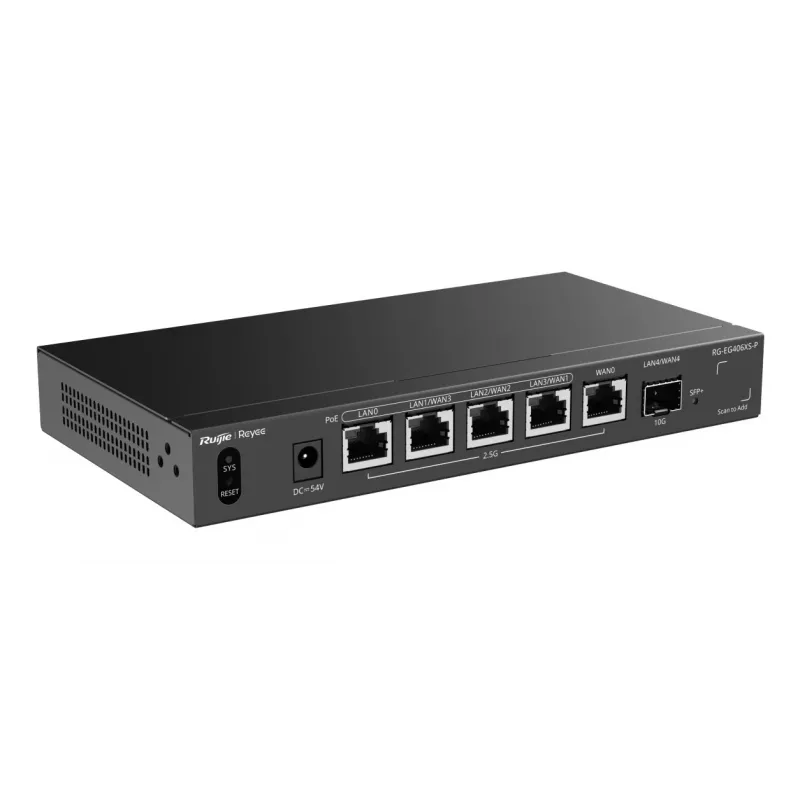 Ruijie Reyee RG-EG406XS-P Multi-WAN debesų šliuzo maršrutizatorius, 6x 2.5GE RJ45, 1x 10GE SFP+, 4 PoE, VPN, stelažinis