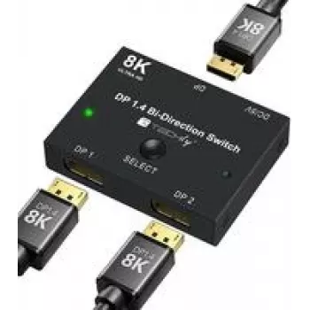TECHLY IDATA-DP-2DP-8KT Bidirekcinis DisplayPort 1.4 jungiklis 8K 2 į 1 / 1 į 2 skirstytuvas