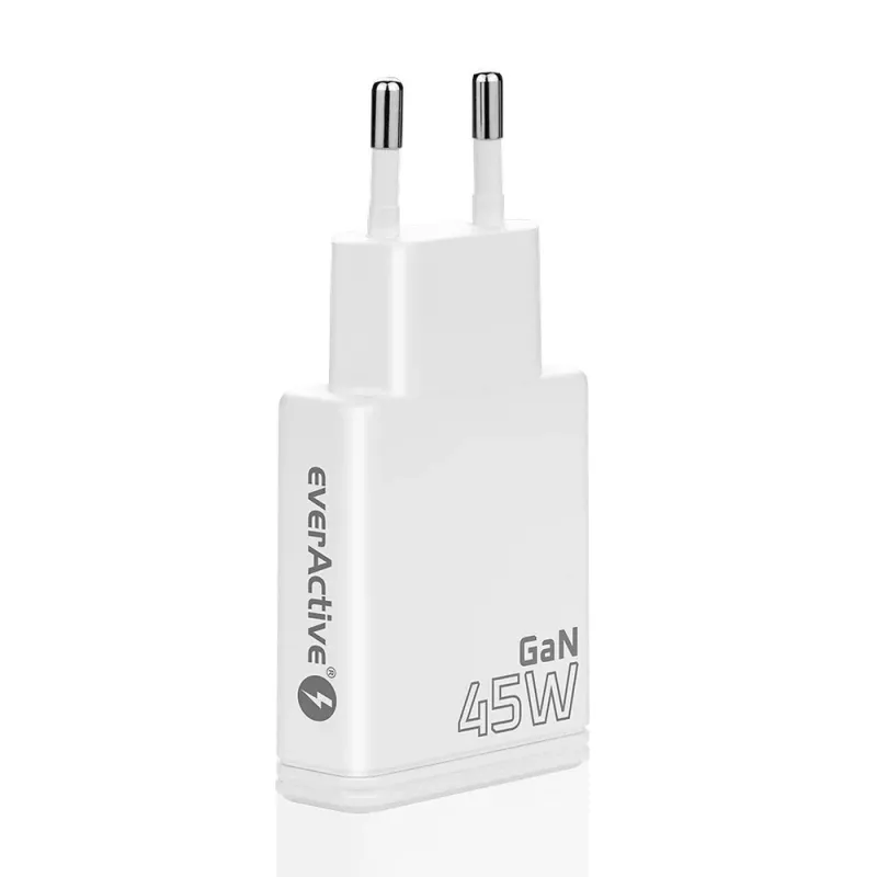 EVERACTIVE GaN QC3.0 45W USB-C sieninis įkroviklis SC-460Q baltas
