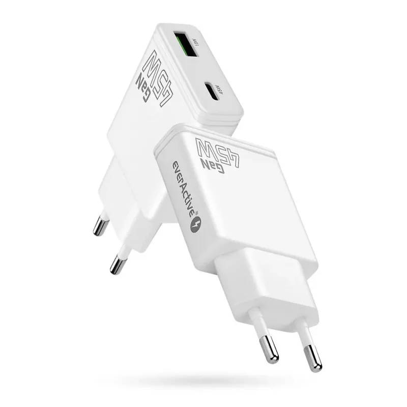 EVERACTIVE GaN QC3.0 45W USB-C sieninis įkroviklis SC-460Q baltas