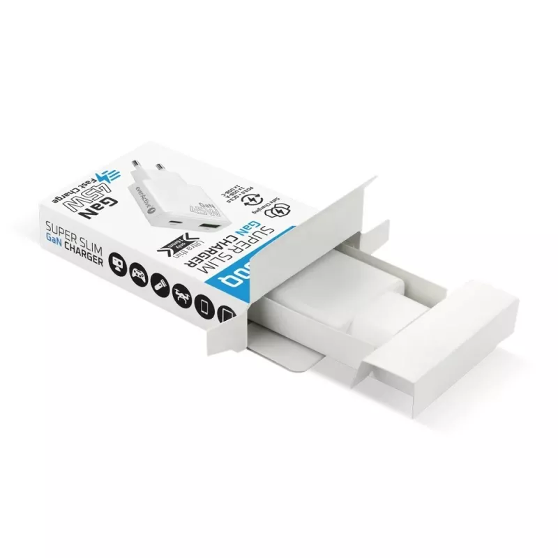 EVERACTIVE GaN QC3.0 45W USB-C sieninis įkroviklis SC-460Q baltas