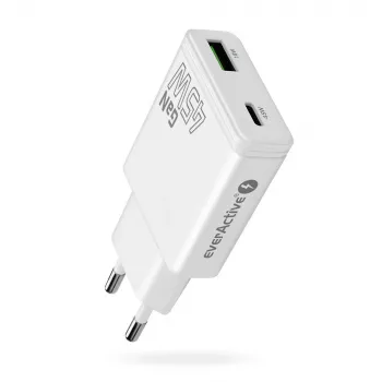 EVERACTIVE GaN QC3.0 45W USB-C sieninis įkroviklis SC-460Q baltas