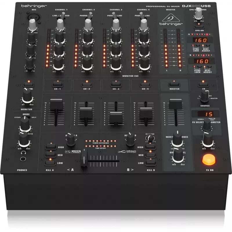 Behringer DJX900USB Professional 5 kanalų DJ maišytuvas su INFINIUM bekontakčiu VCA kryžminiu faderiu, pažangiais skaitmeniniais efektais ir USB / garso sąsaja