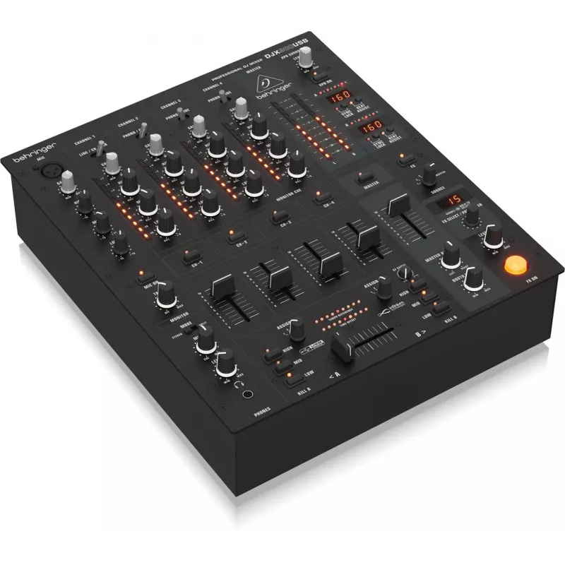 Behringer DJX900USB Professional 5 kanalų DJ maišytuvas su INFINIUM bekontakčiu VCA kryžminiu faderiu, pažangiais skaitmeniniais efektais ir USB / garso sąsaja