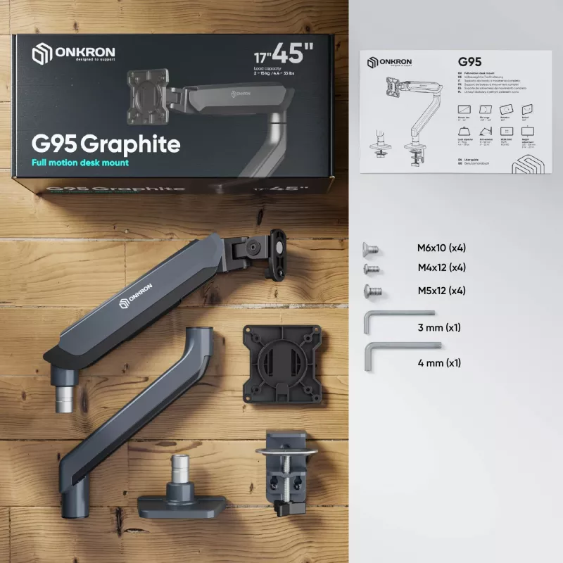ONKRON G95-G Stalo laikiklis monitoriams nuo 17 iki 45 colių, grafitas