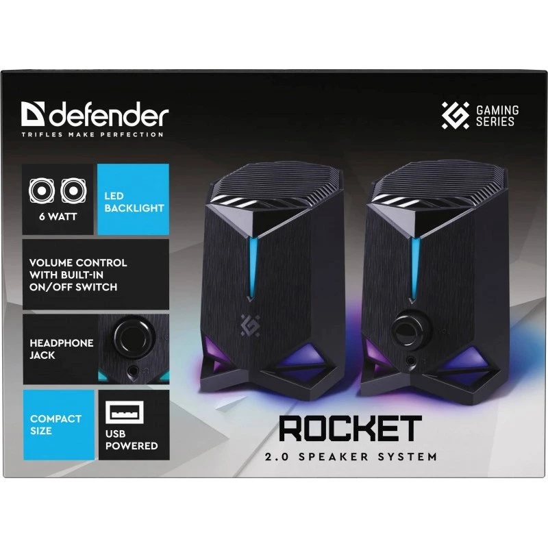 Defender Rocket 2.0 PC garsiakalbiai 6W LED USB juodi