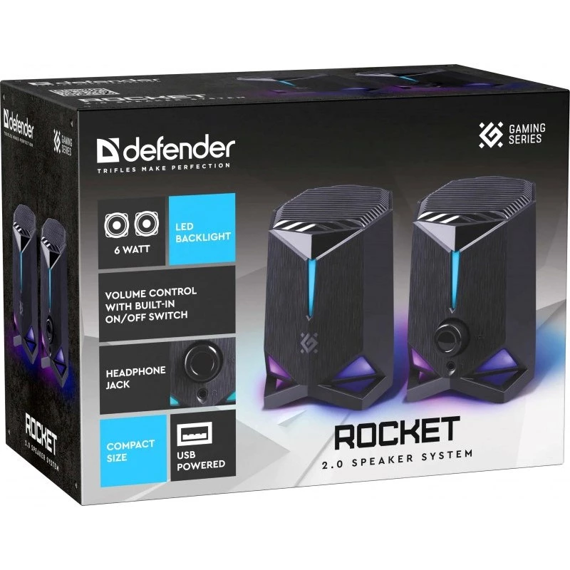 Defender Rocket 2.0 PC garsiakalbiai 6W LED USB juodi