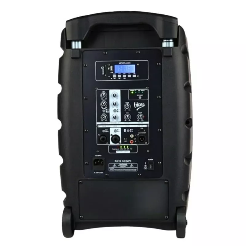 V-TONE BQ12 GO MP3 aktyvus 8 inch baterijomis maitinamas garsiakalbis su belaidžiu mikrofonu ir nuotolinio valdymo pultu, juodas