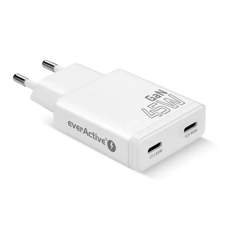 EVERACTIVE GaN 45W USB-C Įkroviklis QC3.0 SC-465Q Baltas
