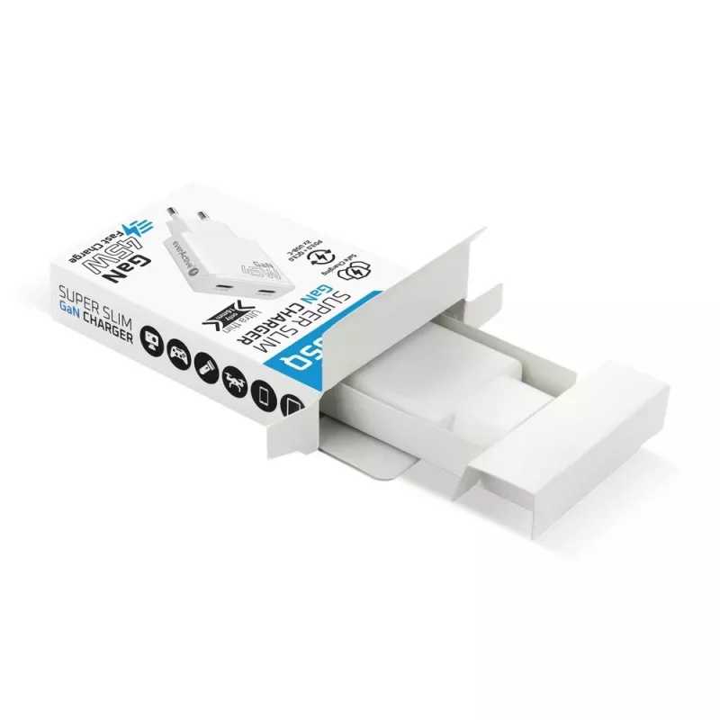 EVERACTIVE GaN 45W USB-C Įkroviklis QC3.0 SC-465Q Baltas