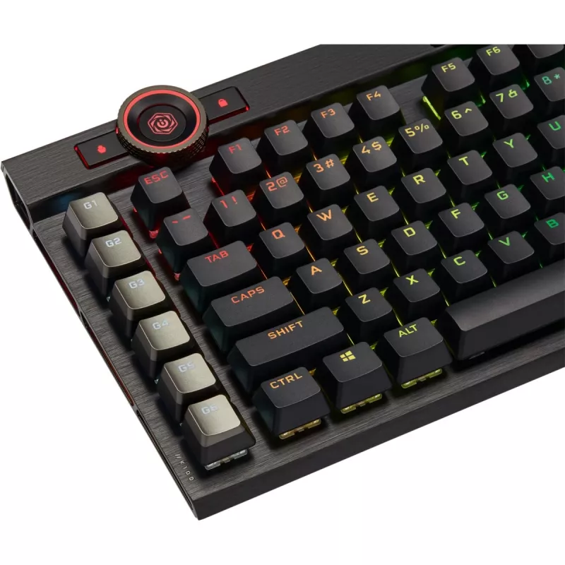 Corsair K100 RGB Gaming Keyboard, CORSAIR OPX optiniai-mechaniniai jungikliai, RGB LED, juoda