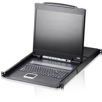 ATEN CL1308N LCD KVM konsolė su 8 prievadų KVM jungikliu - 19 inch LCD, PS/2 ir USB, VGA, 1280x1024, juoda, 1U montuojama į stelažą