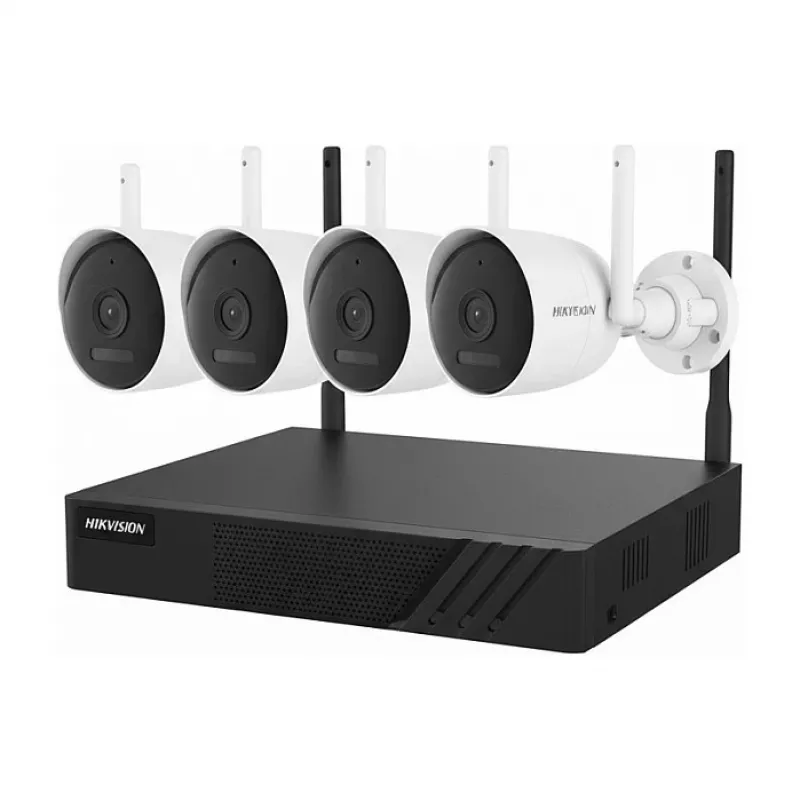 Hikvision DS-J142I/NK844WBH-1T 4x Bullet Wireless NVR rinkinys, 4MP, 1TB HDD, 4 kanalų, H.265+, IP66, 2,8 mm, 30 m IR, Wi-Fi