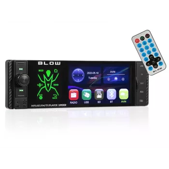BLOW Spider 4CAL RDS RGB automobilinis radijas su Bluetooth, USB, SD, AUX, jutikliniu ekranu, RGB foniniu apšvietimu, nuotolinio valdymo pultu, 1 DIN, 4x45W