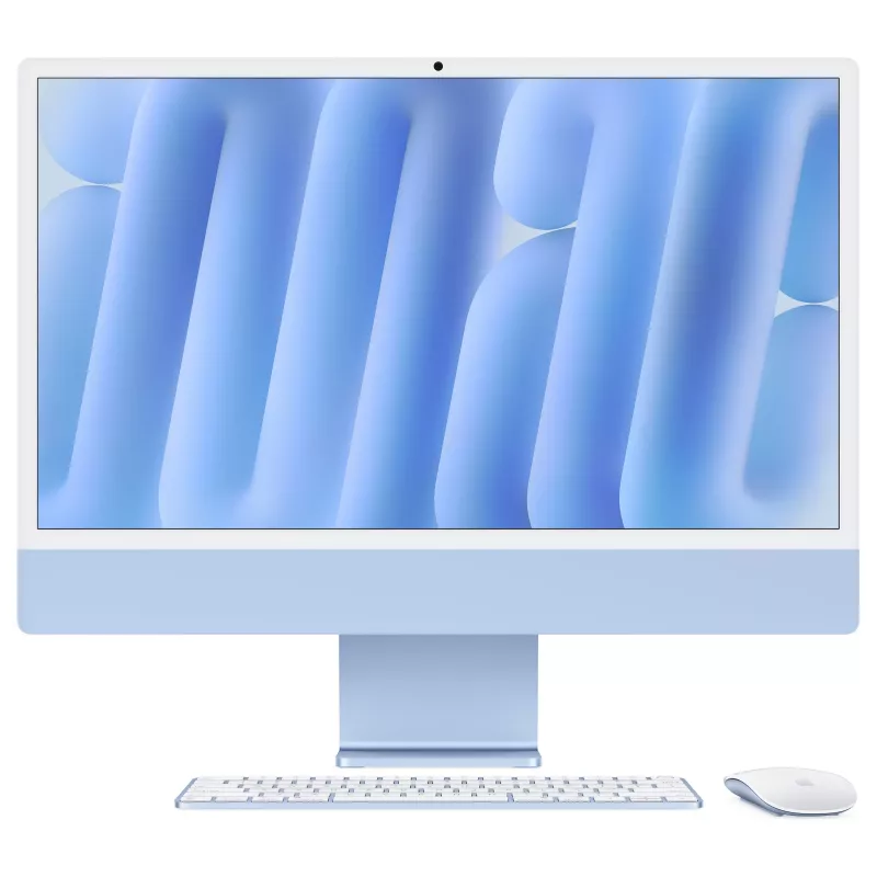 Apple iMac Z1EQ 23,5 colio standartinis stiklas M4 10 branduolių CPU/10 branduolių GPU/16 branduolių Neural Engine 16 GB RAM 1 TB SSD Gigabit Ethernet Magic Keyboard su Touch ID Magic Mouse mėlyna
