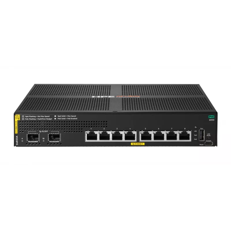 HPE Aruba Networking CX 6000 8 prievadų 10/100/1000 PoE+ 2 prievadų SFP 67W valdomas jungiklis
